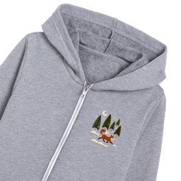 Snowy Evening Fox Kids Zip Hoodie