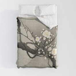 Ohara Koson, Blossoming Tree And Full Moon - Vintage Japanese Woodblock Print Duvet Cover