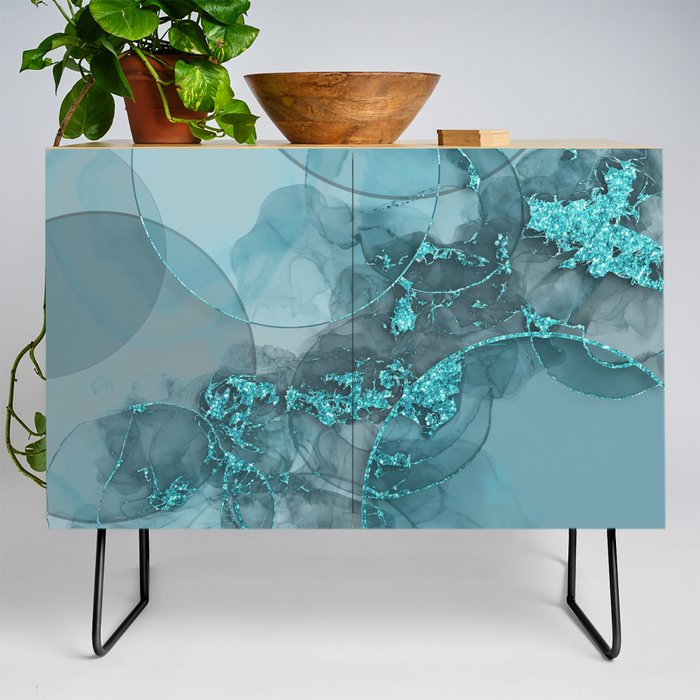 Luxury Ink Marble Painting With Circles Credenza