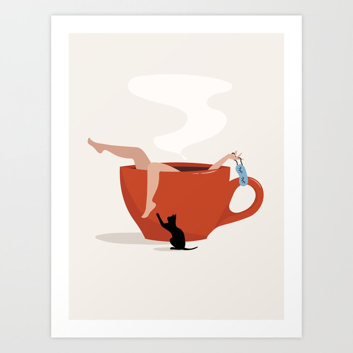 Coffee lover print, Funny art, Kitchen decor, Coffee girl art, Woman in a  cup of coffee Art Print