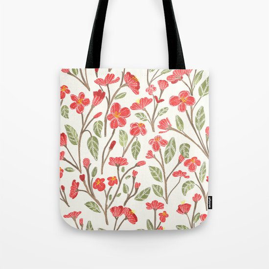 Red Botanical Pattern Tote Bag