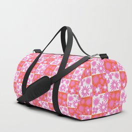 Wild Pink Retro Flowers Checkerboard Duffle Bag