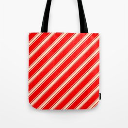 [ Thumbnail: Red & Bisque Colored Lined Pattern Tote Bag ]
