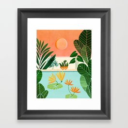 Shangri La Sunset Exotic Landscape Illustration Framed Art Print