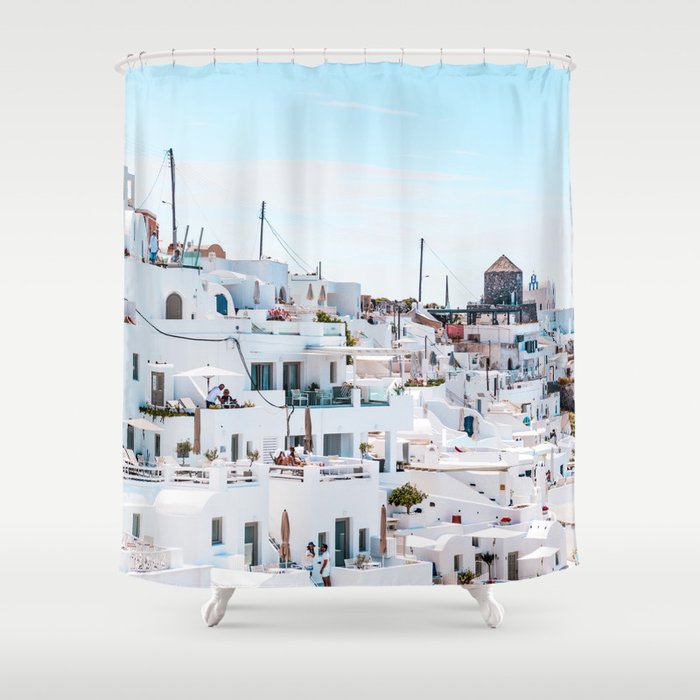 Santorini Greece Ligh Blue Sky Shower Curtain By Judithhoy Society6