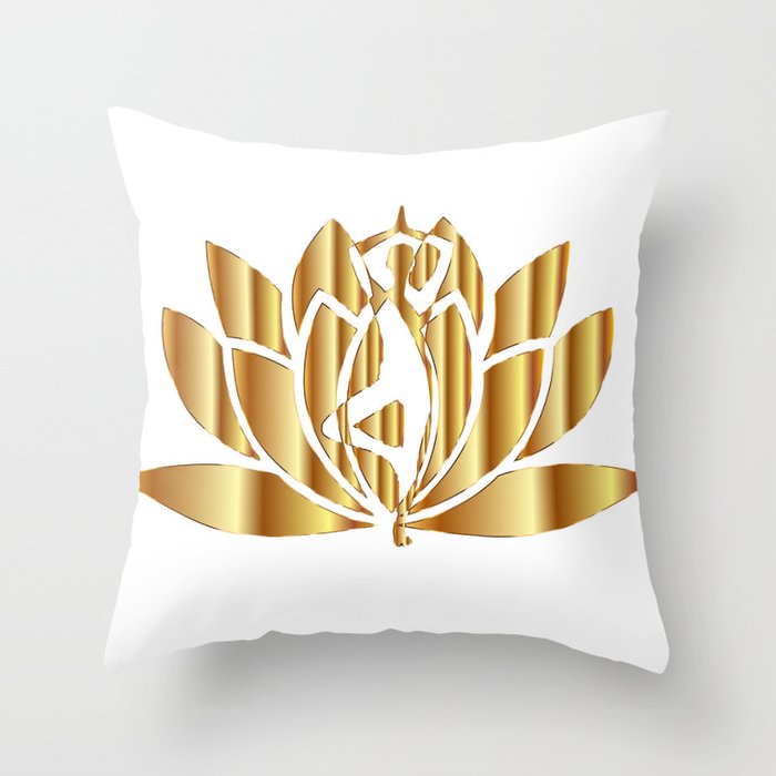 Golden Lotus Throw Pillow