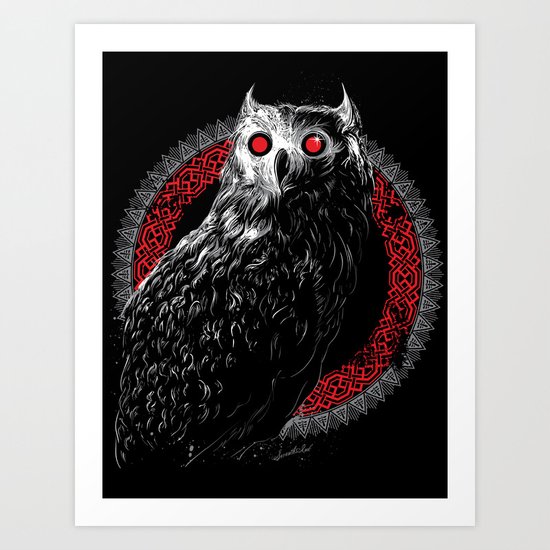 Midnight Owl - Red Art Print