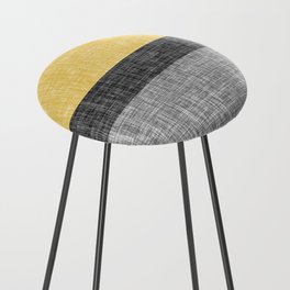 Yellow Grey and Black Section Stripe and Graphic Burlap Print Counter Stool
