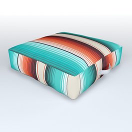 Navajo White, Turquoise and Burnt Orange Southwest Serape Blanket Stripes Outdoor Floor Cushion