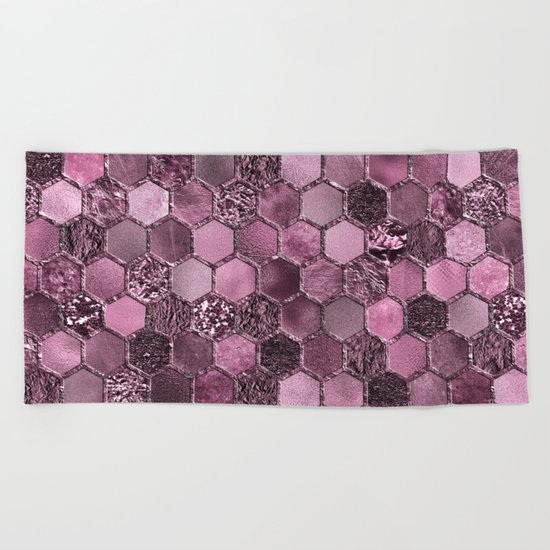 Pink & purple geometric hexagonal elegant & luxury pattern Beach Towel