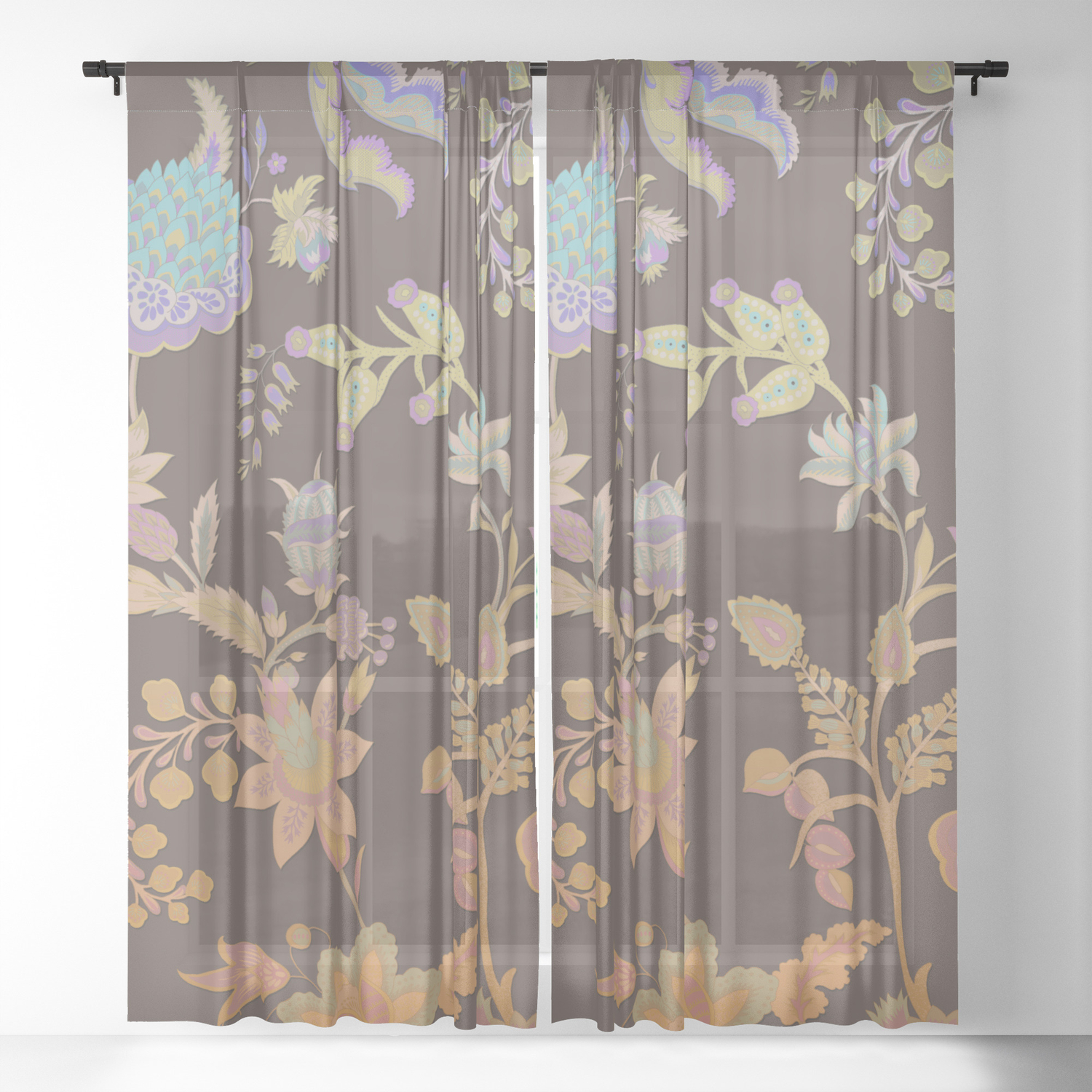 Chateau Brown Chinoiserie Decorative Floral Motif Chintz Sheer Curtain By Sharonmau Society6