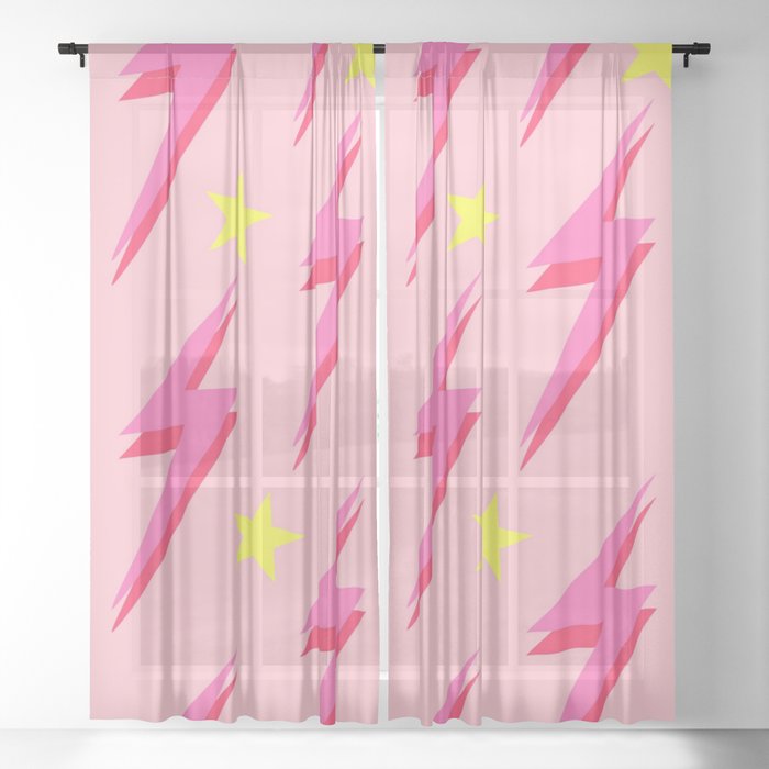 Lightning Pink Background Y2K Pattern Sheer Curtain