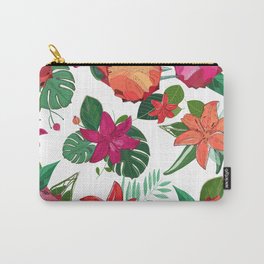 Vibrant Colored Protea, Lily and Tropical Leaves Pattern Carry-All Pouch | Plants, Vibrant, Protea, Botanical, Jungle, Wallpaper, Summer, Tropical, Lily, Leaves 