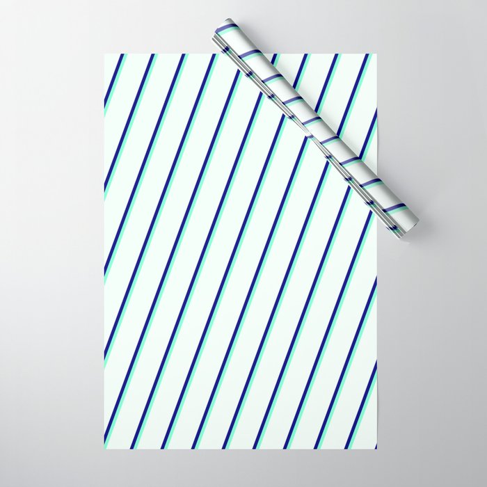 Aquamarine, Mint Cream & Blue Colored Pattern of Stripes Wrapping Paper