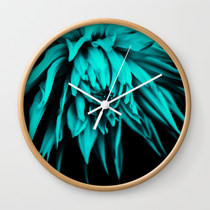 Turquoise Blue Dahlia Macro Wall Clock