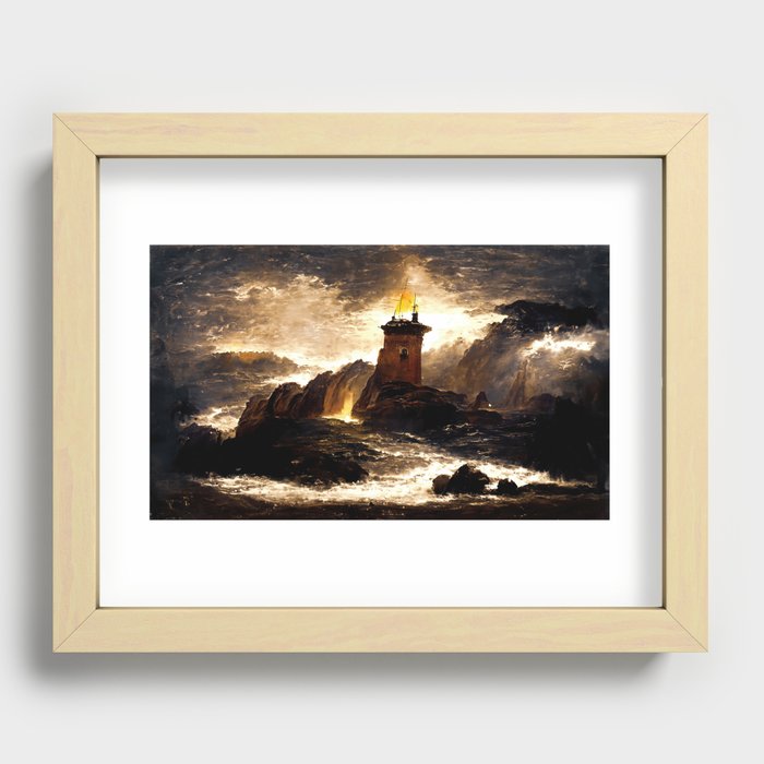 A lighthouse in the storm Recessed Framed Print