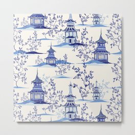 Chinoiserie Pagoda Pattern Metal Print | Watercolor, Vintage, Artnouveau, Eclectic, Bohemian, Pattern, Oriental, Belleepoque, Graphicdesign, Traditional 