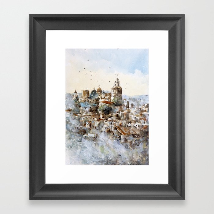 Valencia Spain Panoramic Watercolour Framed Art Print by Lilou Finearts | Society6