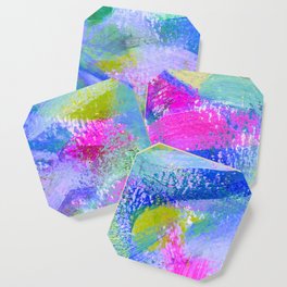 Vaporwave Abstract Brush Strokes - Blue, Teal, Green, Magenta and Purple Coaster