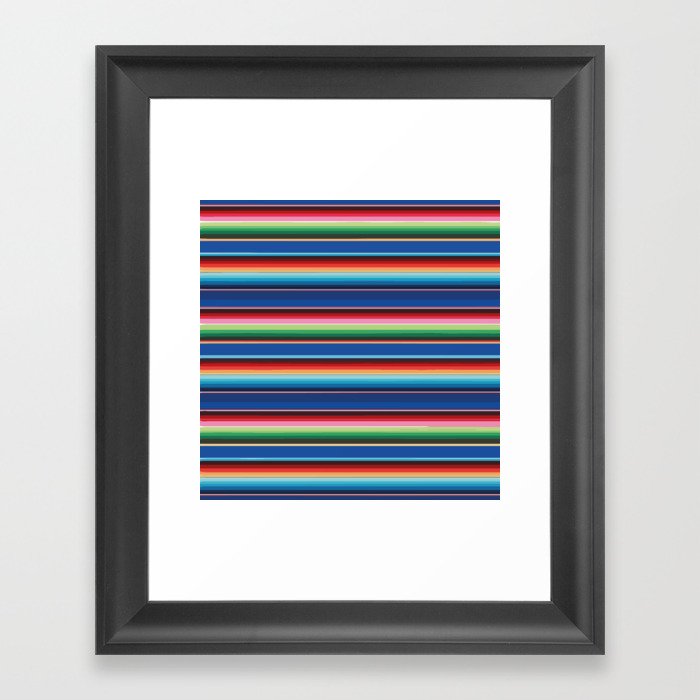 Deep blue mexican blanket poncho serape saltillo stripes Framed Art Print