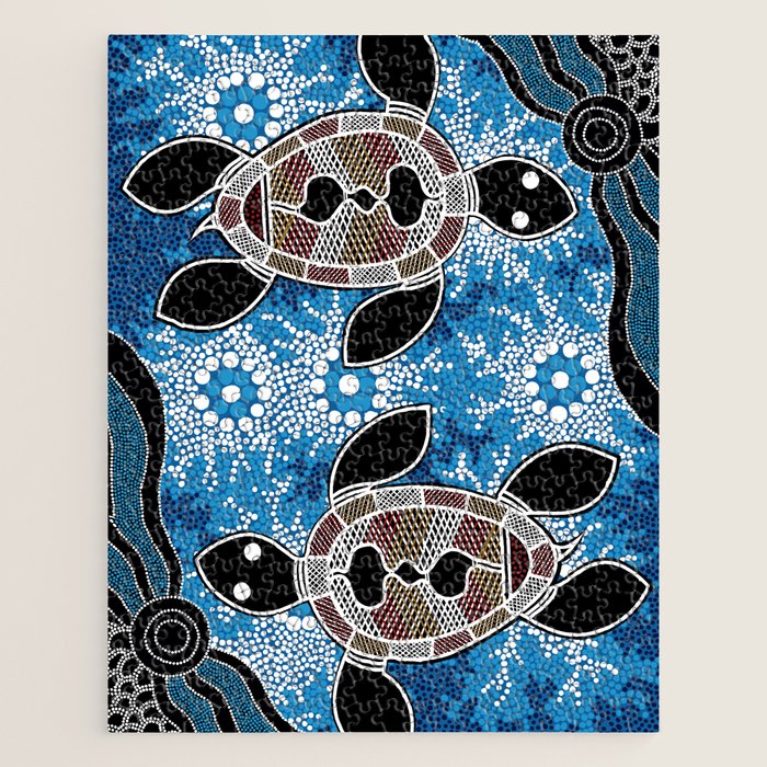 Authentic Aboriginal Art Sea Turtles Jigsaw Puzzle by Hogarth Arts
