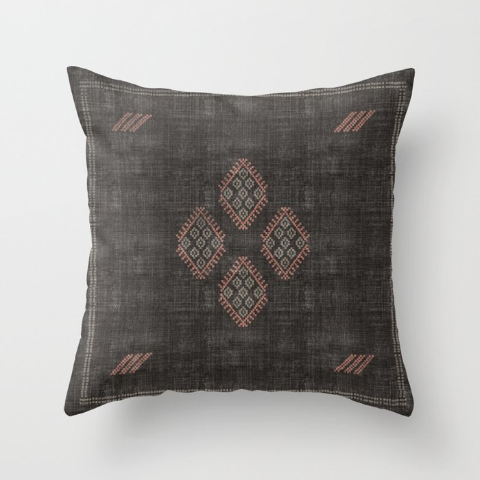 Kilim in Black and Pink Throw Pillow