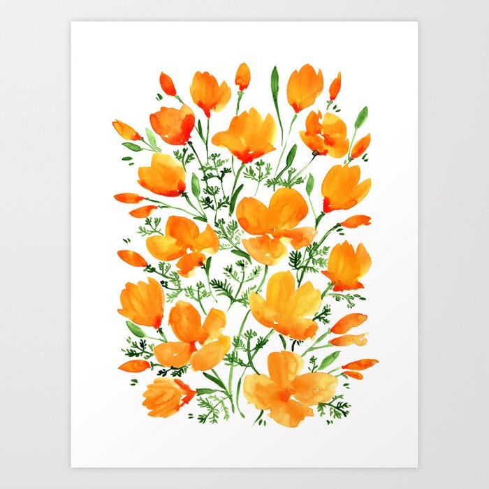 Watercolor California Poppies Art Print By Blursbyaishop Society6