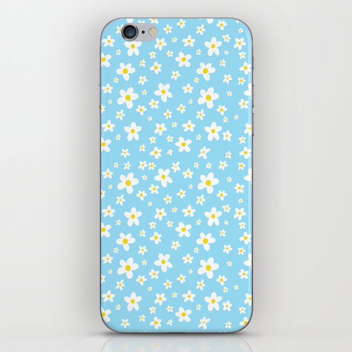 White Daisies with Baby Blue Pattern iPhone Skin