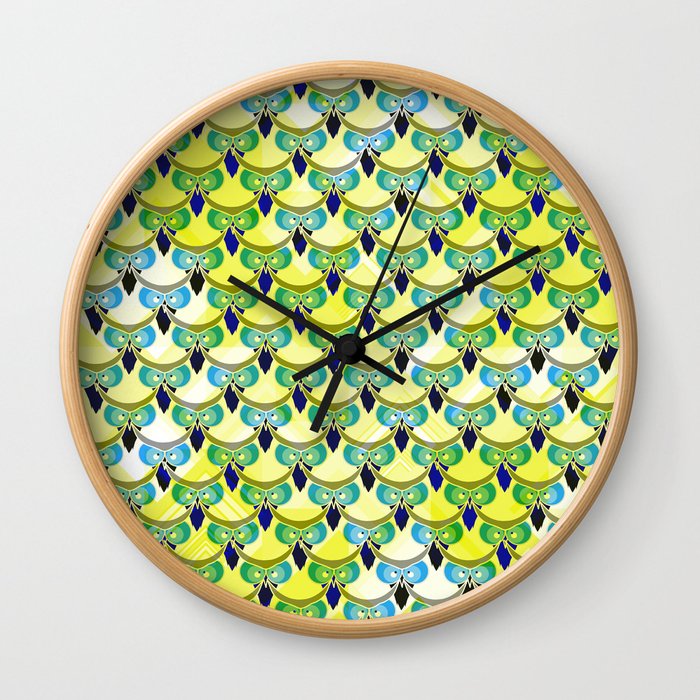 Tired owls in yellow Wall Clock