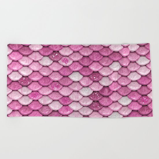 Light Pink Glitter mermaid sparkling scales - Mermaidscales Beach Towel