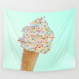 Summer ice cream with rainbow sprinkles on aqua Wall Tapestry