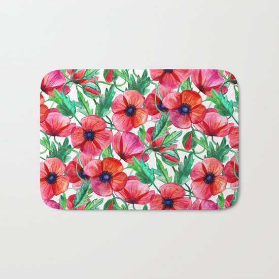 Plenty of Poppies - white Bath Mat