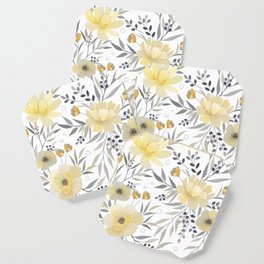 Modern, Floral Prints, Yellow, Gray and White Coaster