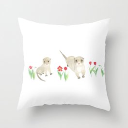 Baby Otters and Red Tulips Throw Pillow