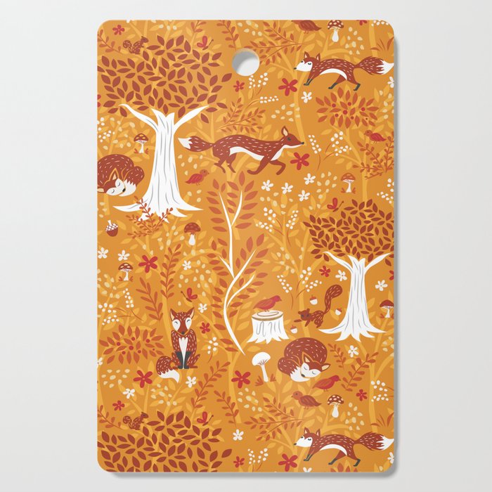 Foxes in a Forest of Fall Trees Cutting Board