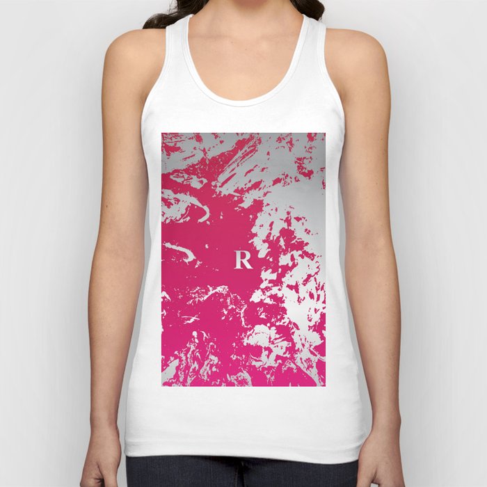   R  Letter Personalized, Pink & White Grunge Design, Valentine Gift / Anniversary Gift / Birthday Gift Tank Top