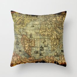 Vintage Old World Map Throw Pillow