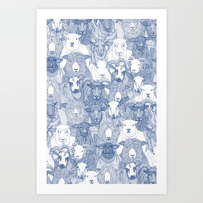 just sheep classic blue white Art Print