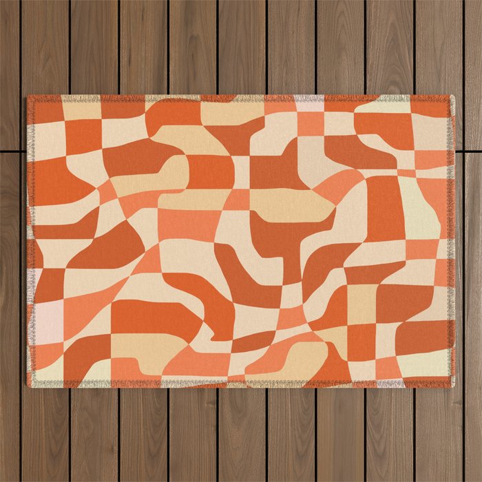 Orange red mosaic checkered pattern  Outdoor Rug