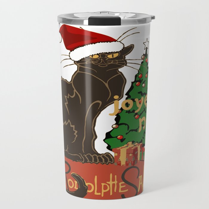 Joyeux Noel Le Chat Noir With Tree And Gifts Travel Mug