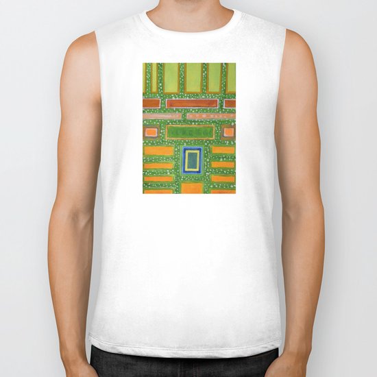 Filled Rectangles on Green Dotted Wall Biker Tank
