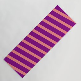 [ Thumbnail: Light Coral and Purple Colored Lined Pattern Yoga Mat ]