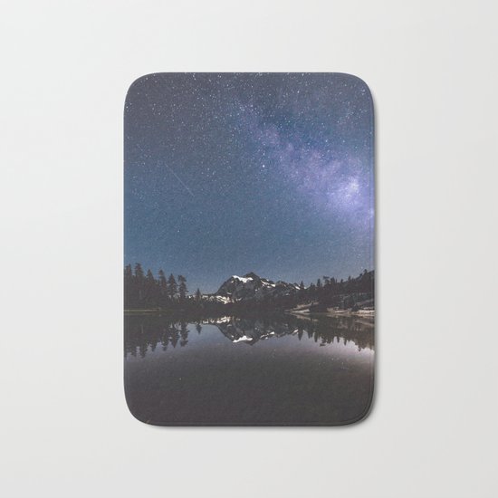 Summer Stars - Galaxy Mountain Reflection Bath Mat