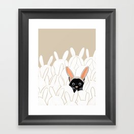 Black Cat with Easter Bunny Ears in A Sea of Bunnies Framed Art Print
