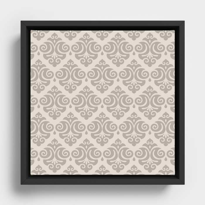 Traditional Pattern in Linen White and Beige Framed Canvas