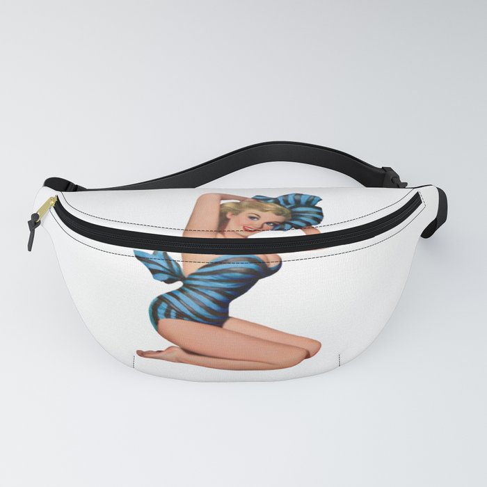 Blonde Pin Up With Black And Blue Dress And Barefoot Shoes Fanny Pack