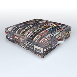 Huge collection of audio cassettes. Retro musical background Outdoor Floor Cushion