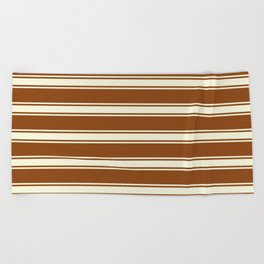 [ Thumbnail: Brown and Beige Colored Lines/Stripes Pattern Beach Towel ]