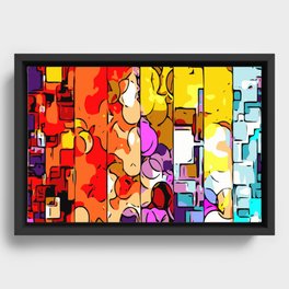 psychedelic geometric graffiti drawing and painting in orange pink red yellow blue brown purple and Framed Canvas