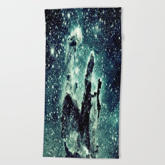 Nebula Galaxy : Teal Pillars of Creation Beach Towel